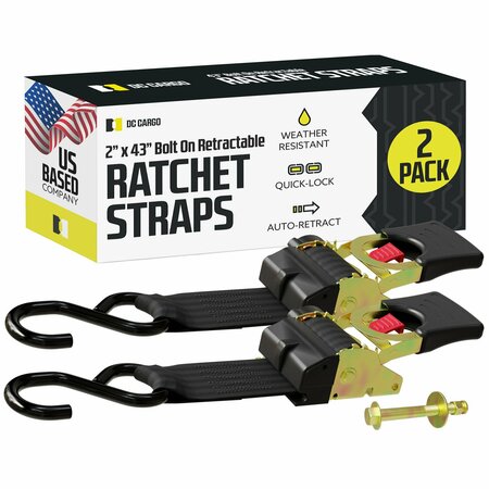 DC CARGO 2in X 43in Bolt-On Retractable Ratchet Straps, 2PK 243RRBO-2